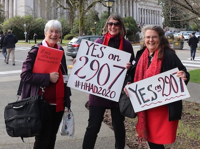Nancy Amidei, Rachael Myers, and Alison Eisinger on the capitol campus.